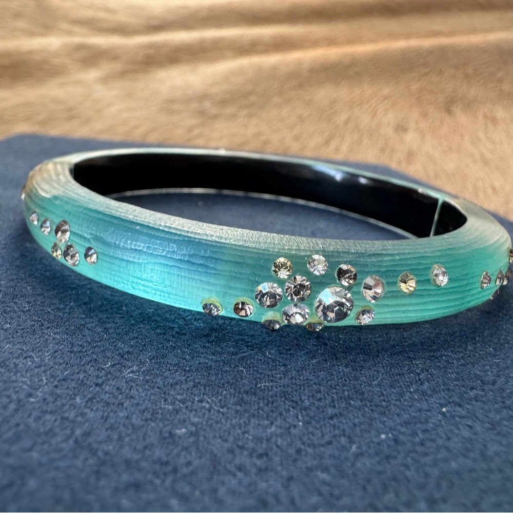Alexis Bittar Teal Lucite Bracelet with Crystal Accents